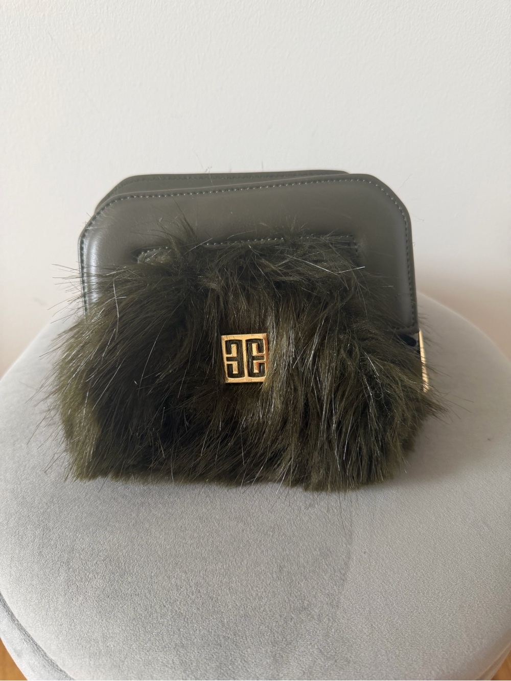 Olive Green Faux Fur Accent Crossbody Bag